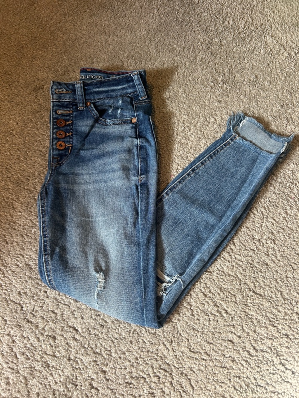 Maurices Women's Skinny Jeans in Medium Blue Denim with Button Fly